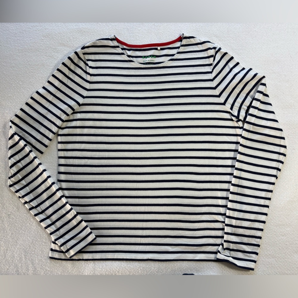 Boden Navy and White Striped Top